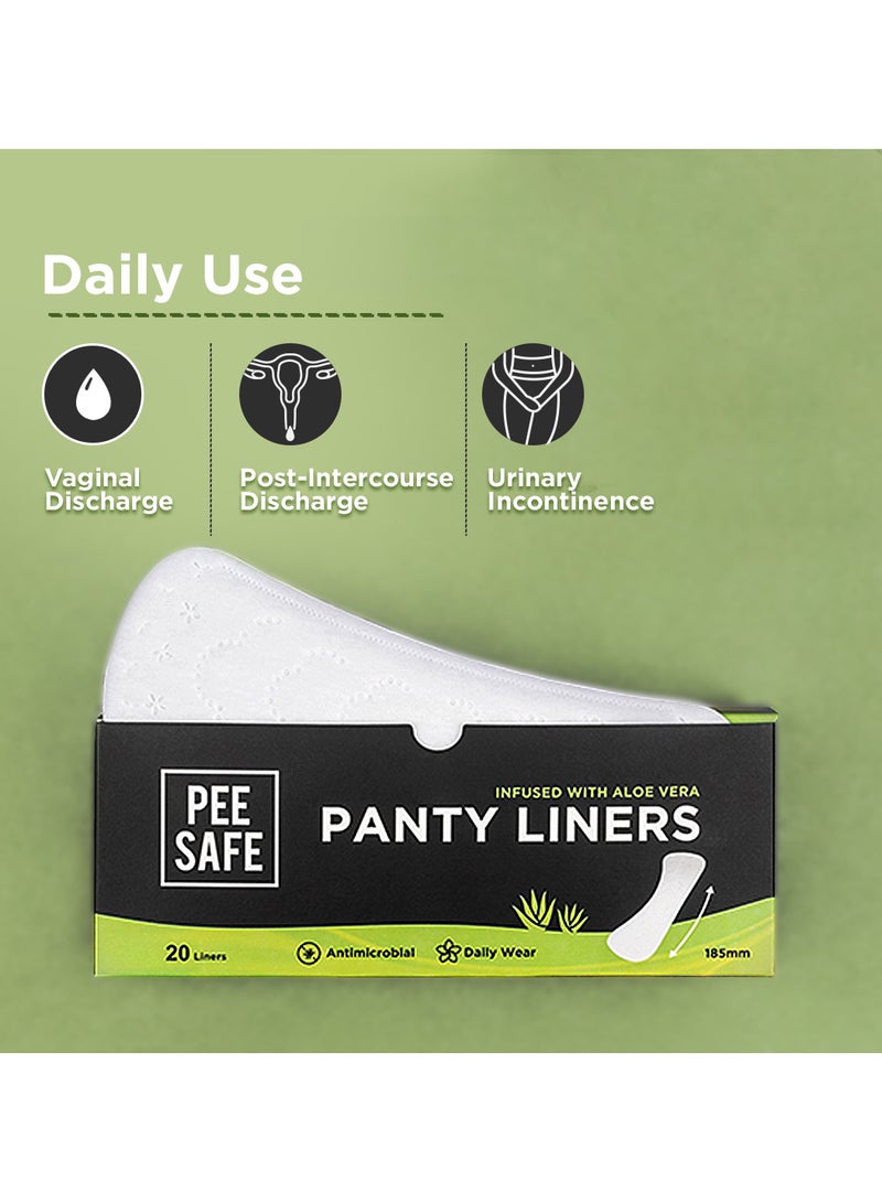PEESAFE PeeSafe Daily Panty Liners with Aloe Vera, Curvy design for extra comfort, Cottony-Soft surface, Antibacterial, 185mm wide - 20 liners - Pack Of 3  - Image 5