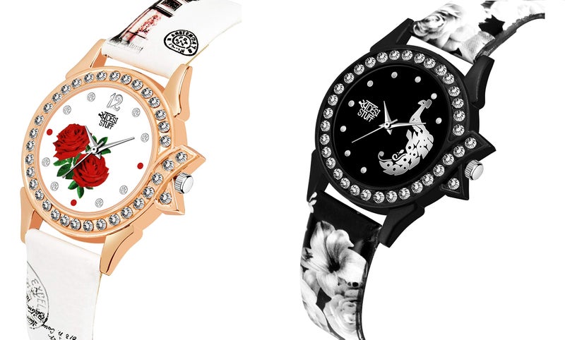 SWADESI STUFF White & Black Color Analogue Watch For Women & Girls - Combo Of 2 Watches - Leather - Image 2