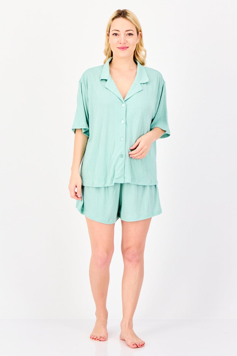 Flora By Flora Nikrooz Women 2 Pieces Plain Sleepwear Top And Shorts Set, Sage Green - Image 3