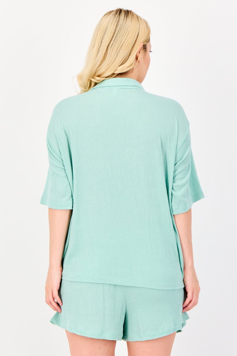 Flora By Flora Nikrooz Women 2 Pieces Plain Sleepwear Top And Shorts Set, Sage Green - Image 2