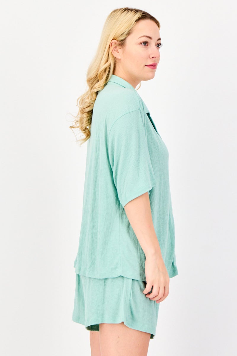 Flora By Flora Nikrooz Women 2 Pieces Plain Sleepwear Top And Shorts Set, Sage Green - Image 4