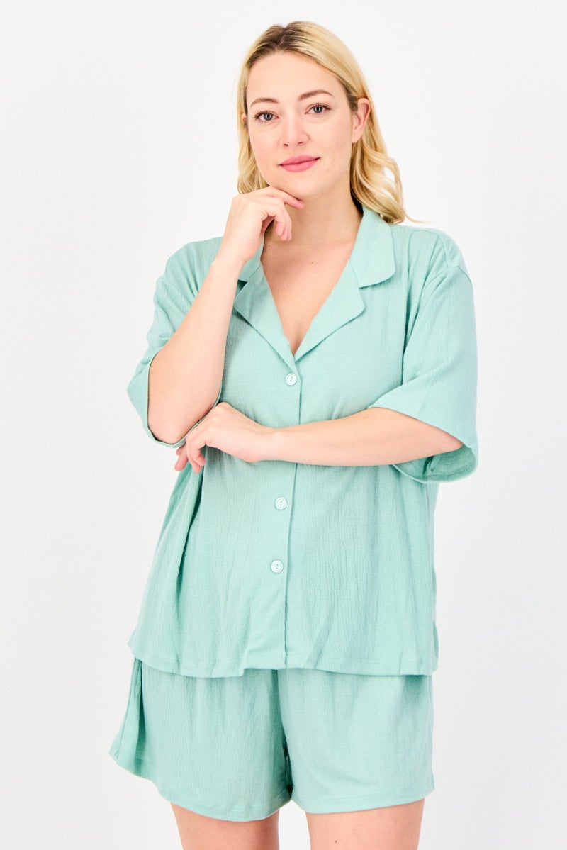 Flora By Flora Nikrooz Women 2 Pieces Plain Sleepwear Top And Shorts Set, Sage Green - Image 1