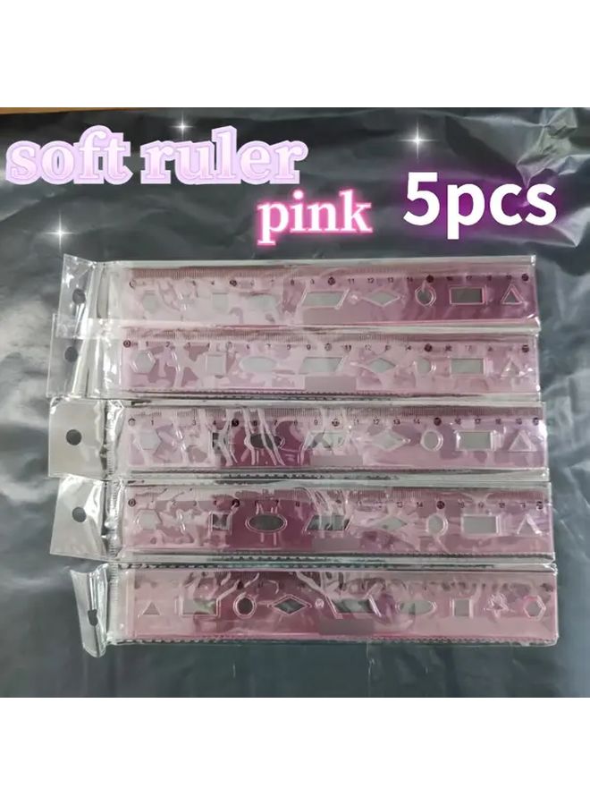 5pcs 7.87inch Soft Geometric Ruler Set Pink Creative Drawing Measuring Tool - Image 1