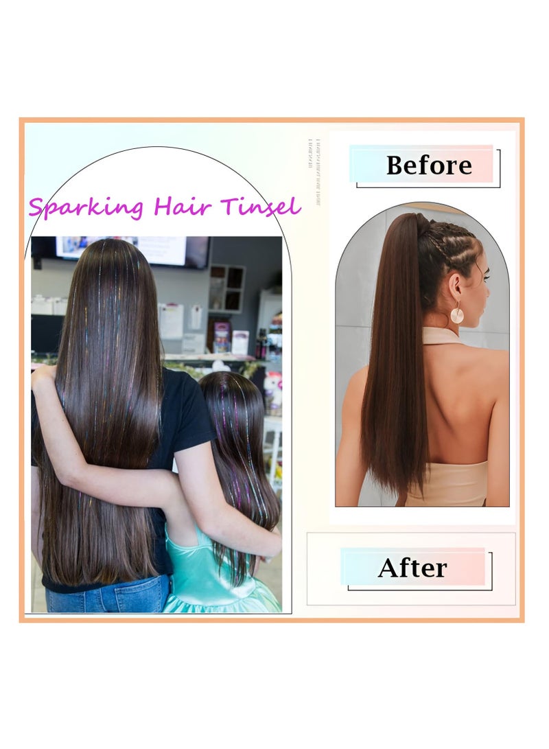 عام Hair Tinsel Kit, 48 Inch, 12 Colors, Fairy Tinsel Hair Extensions with Tools, Glitter Hair Tinsel Heat Resistant Accessories for Girls Women Kids New Year Cosplay - Image 5
