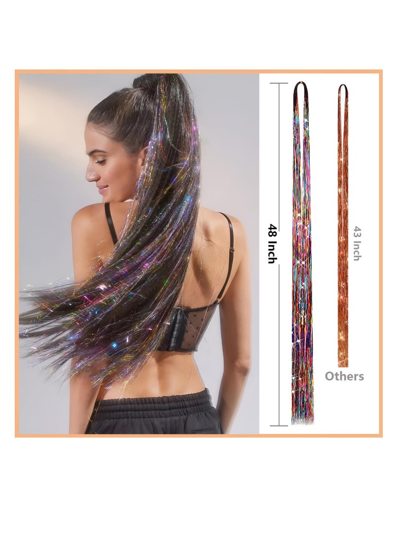 عام Hair Tinsel Kit, 48 Inch, 12 Colors, Fairy Tinsel Hair Extensions with Tools, Glitter Hair Tinsel Heat Resistant Accessories for Girls Women Kids New Year Cosplay - Image 4