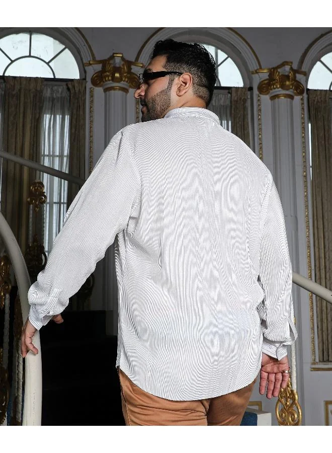 Instafab Plus Men's Chalk White Pleat-Creased Shirt