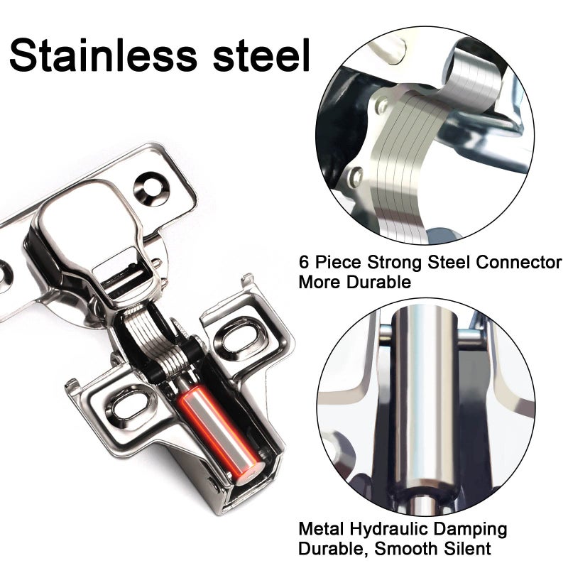 Besteel 24 Pack 1/2 inch Overlay Soft Close Cabinet Door Hinges for Kitchen Cabinet Hinges Hidden Hinge Stainless Steel Concealed Kitchen Cabinet Hinge Self Closing Screw Holes Distance of Cup is 45 mm - Image 4