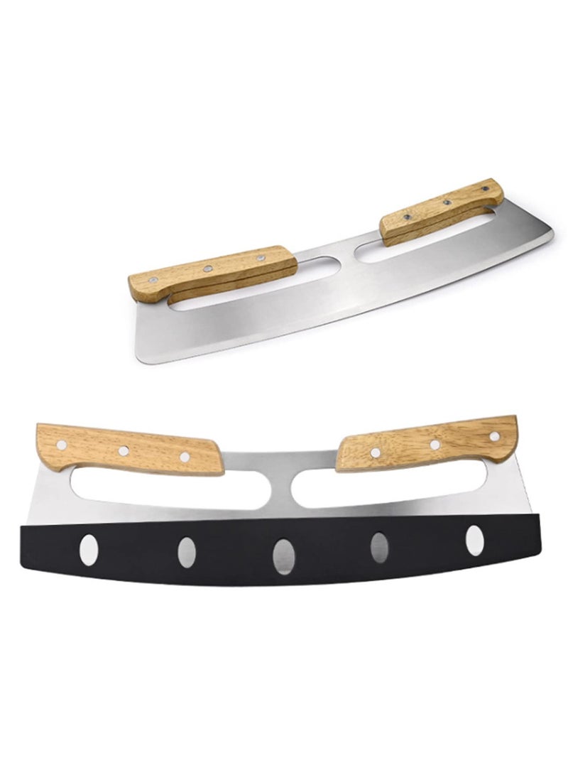Upgraded 14 Inch Pizza Cutter Rocker Stainless Steel Blade With Double Wooden Handle Sharp Pizza Slicer K-nife Chopper Includes Protective Blade Cover for Safe Storage - Image 2
