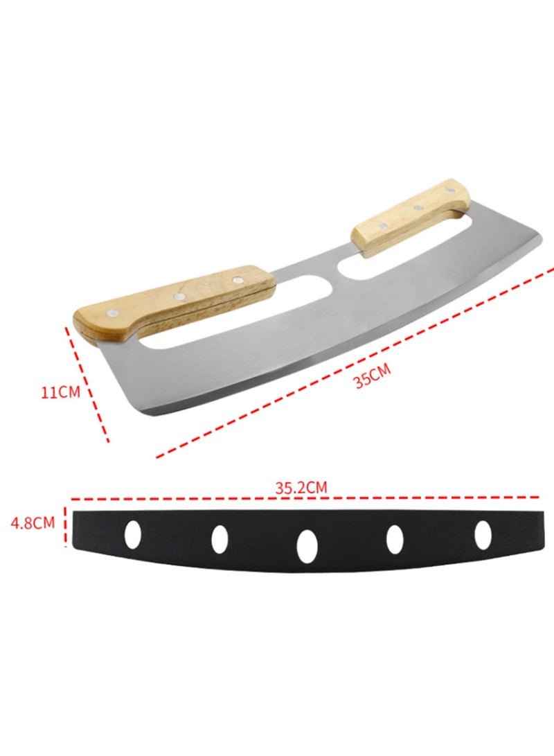 Upgraded 14 Inch Pizza Cutter Rocker Stainless Steel Blade With Double Wooden Handle Sharp Pizza Slicer K-nife Chopper Includes Protective Blade Cover for Safe Storage - Image 3