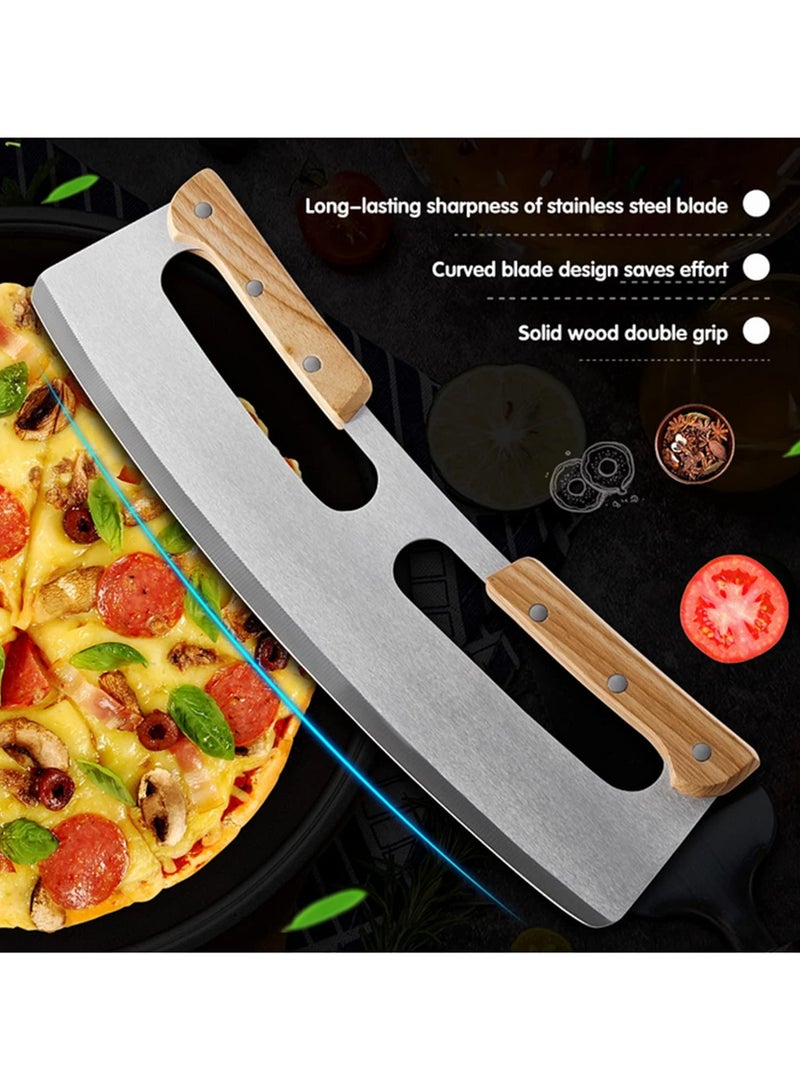 Upgraded 14 Inch Pizza Cutter Rocker Stainless Steel Blade With Double Wooden Handle Sharp Pizza Slicer K-nife Chopper Includes Protective Blade Cover for Safe Storage - Image 5