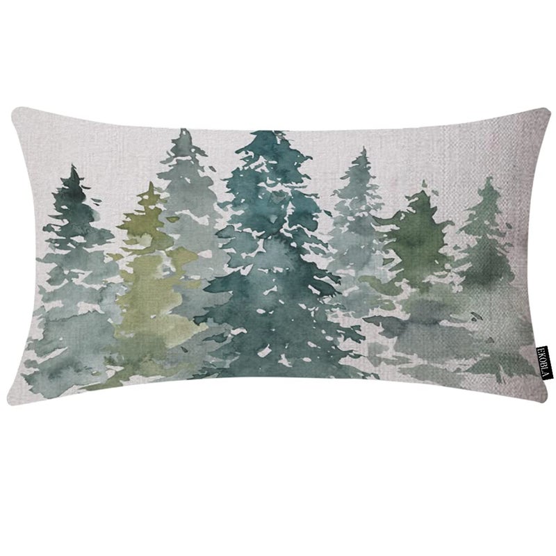 EKOBLA Watercolor Grey Fir Trees Forest Throw Pillow Cover Coniferous Tree Cotton Linen Square Throw Waist Pillow Case Decorative Cushion Cover Pillowcase Sofa Lumbar 12x20 Inches