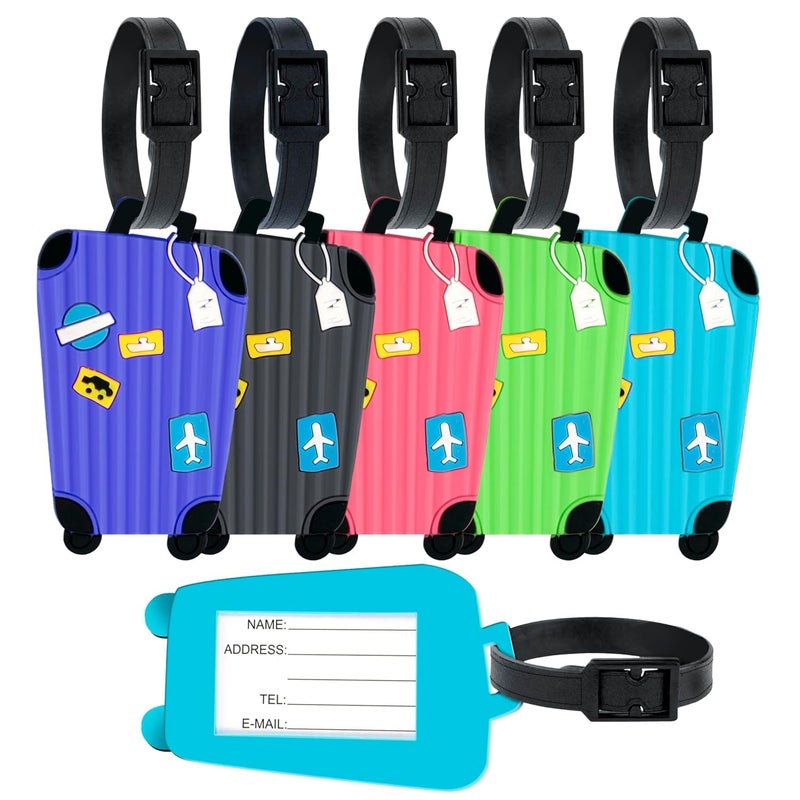 SNDIA Pack of 5 Luggage Tags, with Silicon Strap Travel Bag Tags for Easily Identification of Bags (Multicolour) - Image 1