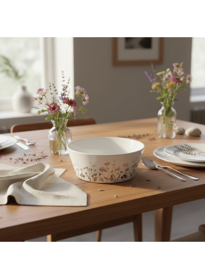 AKDC Luhpar Floral Ceramic Medium Serving Bowl 17.5 cm, White Dining Bowl - Image 1