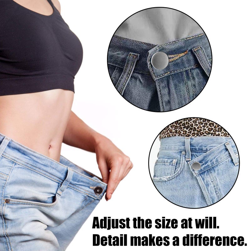 TOOVREN 8 Sets Jean Buttons for Loose Jeans, No Sew No Tool Instant Replacement Button Pins Adjustable Pant Waist Tightener to Make Smaller, Reusable Extra Pants Clips to Tighten Waist, Silver - Image 2