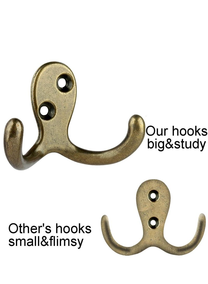 Excefore 10Pcs Double Prong Coat Hooks Hardware, Antique Brass Towel Hooks Wall Mounted with 20 Screws, Metal Hooks for Hanging Coats, Towel, Hat, Key, Bag（Antique Brass） - Image 3