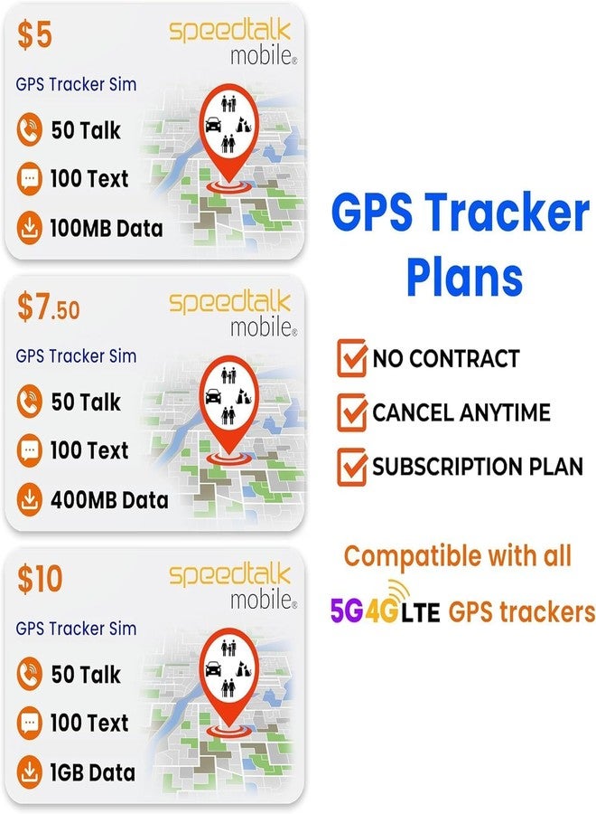مجموعة SpeedTalk Mobile GPS Tracker SIM Card Starter Kit | شريحة SIM عالمية 3 في 1: قياسية، مايكرو، نانو للأطفال وكبار السن والحيوانات الأليفة والسيارة واللياقة البدنية والأنشطة الرياضية | أجهزة تتبع 5G و4G LTE | بدون عقد - Image 4