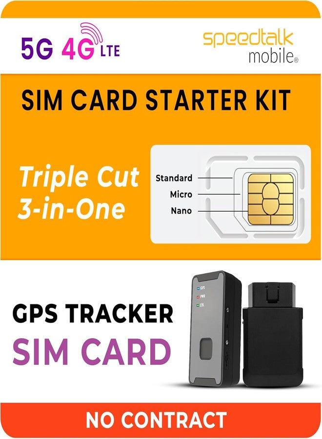 مجموعة SpeedTalk Mobile GPS Tracker SIM Card Starter Kit | شريحة SIM عالمية 3 في 1: قياسية، مايكرو، نانو للأطفال وكبار السن والحيوانات الأليفة والسيارة واللياقة البدنية والأنشطة الرياضية | أجهزة تتبع 5G و4G LTE | بدون عقد - Image 1
