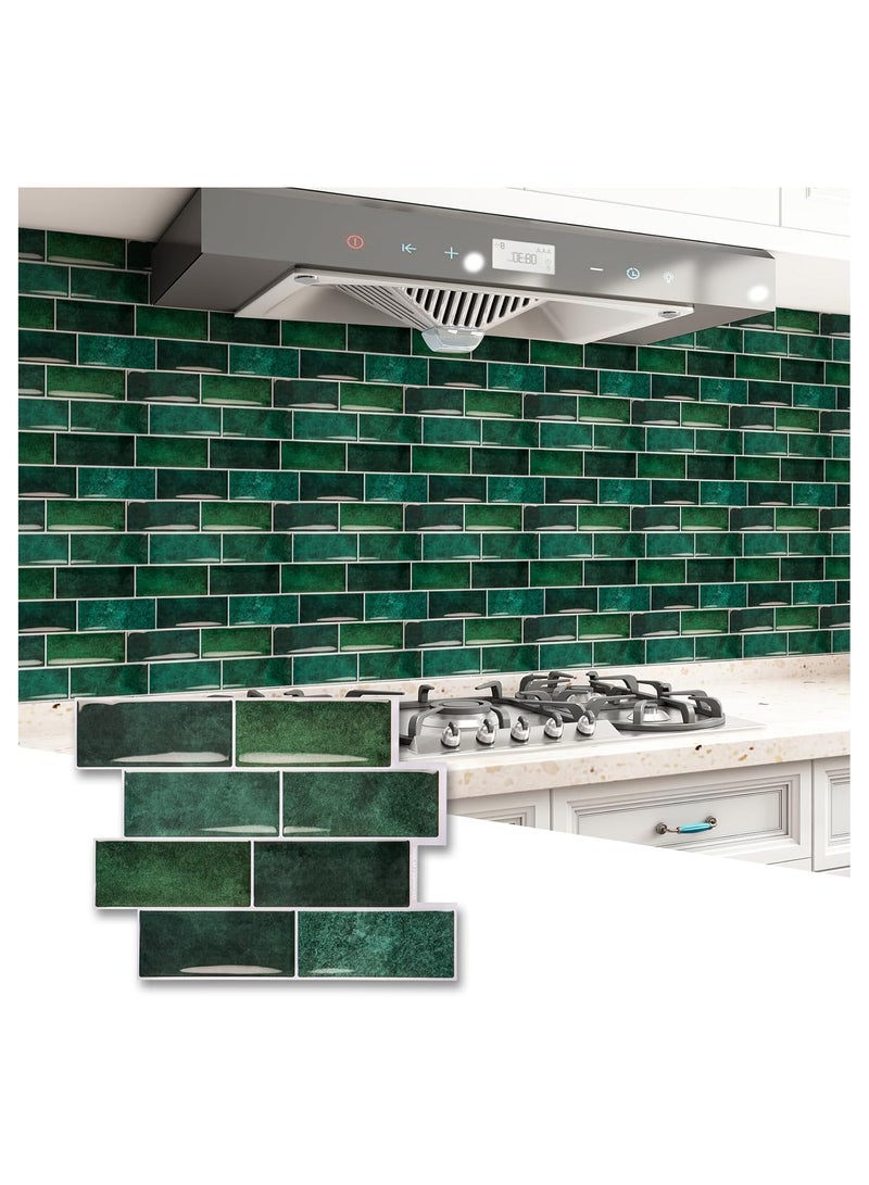 كيلا بلاط حائط ذاتي اللصق ثلاثي الأبعاد من الفينيل قابل للتقشير واللصق، عبوة من 12 قطعة، مقاس 12 × 8 بوصة، مناسب للحمام وغرفة الغسيل وموقد السيارة الترفيهية، لون أخضر داكن - Image 1