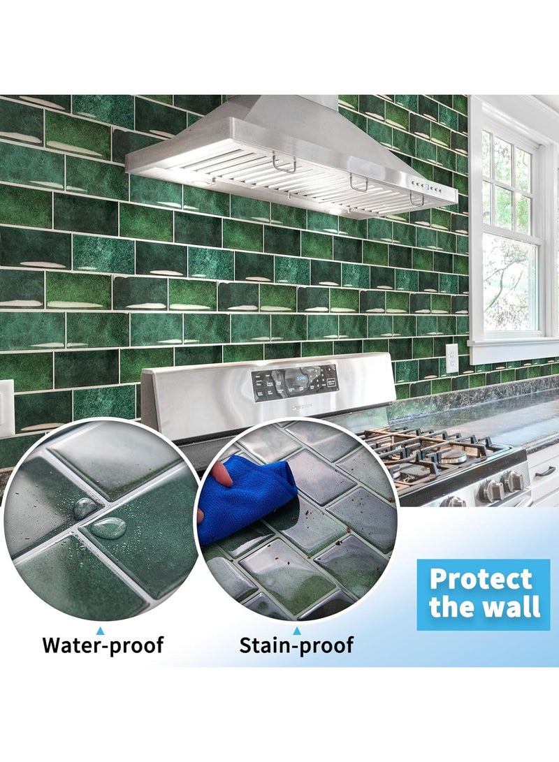 كيلا بلاط حائط ذاتي اللصق ثلاثي الأبعاد من الفينيل قابل للتقشير واللصق، عبوة من 12 قطعة، مقاس 12 × 8 بوصة، مناسب للحمام وغرفة الغسيل وموقد السيارة الترفيهية، لون أخضر داكن - Image 2