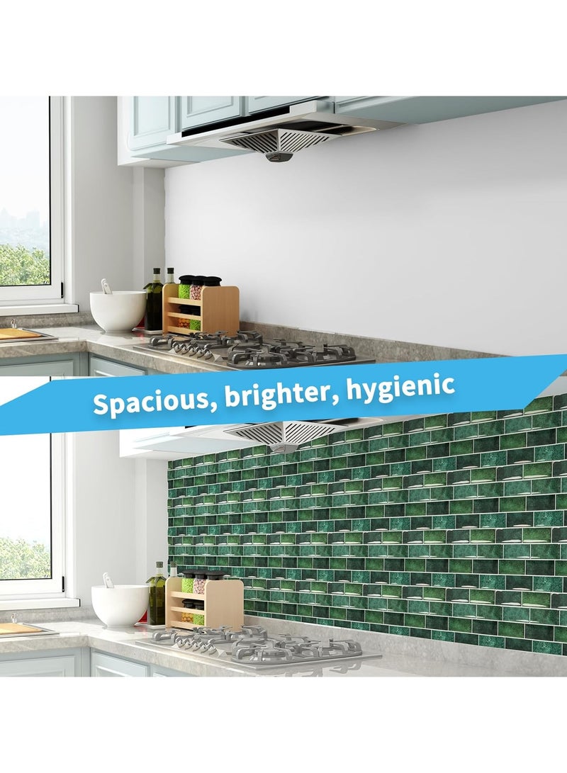 كيلا بلاط حائط ذاتي اللصق ثلاثي الأبعاد من الفينيل قابل للتقشير واللصق، عبوة من 12 قطعة، مقاس 12 × 8 بوصة، مناسب للحمام وغرفة الغسيل وموقد السيارة الترفيهية، لون أخضر داكن - Image 3