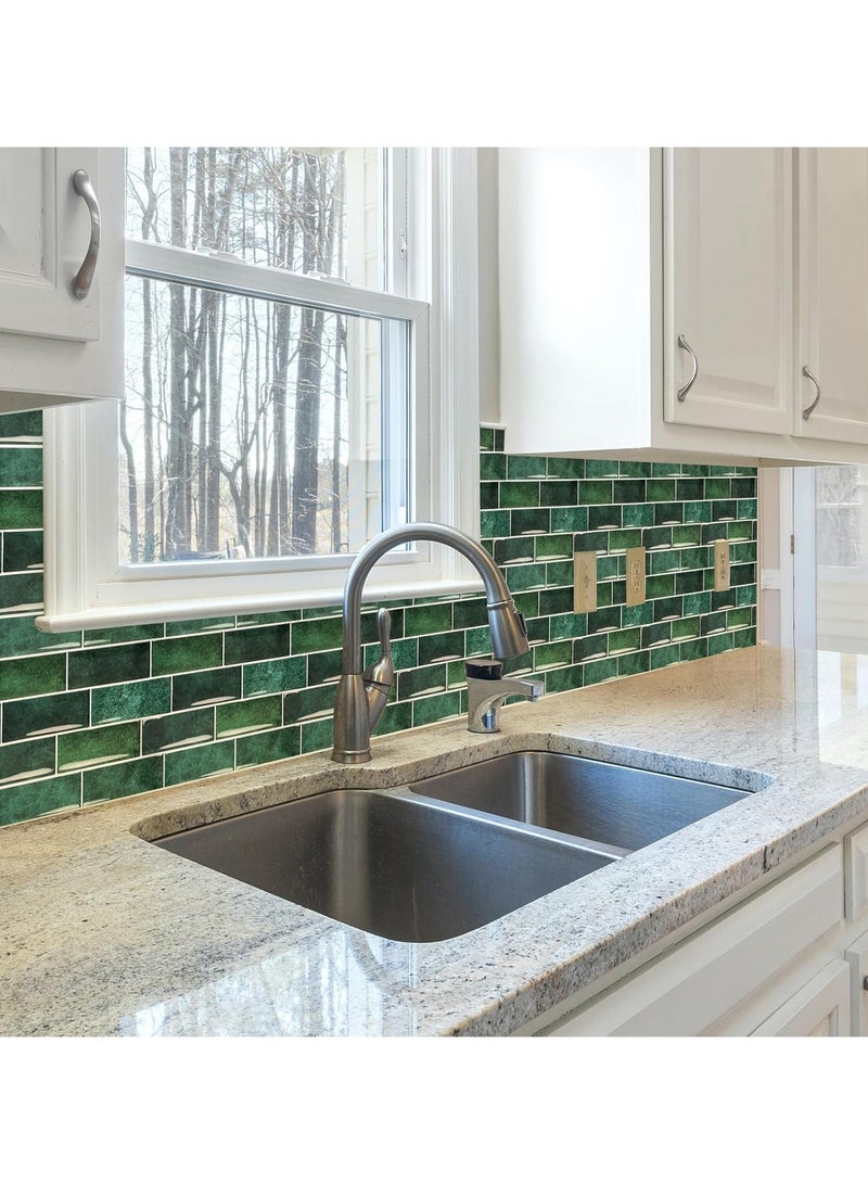 كيلا بلاط حائط ذاتي اللصق ثلاثي الأبعاد من الفينيل قابل للتقشير واللصق، عبوة من 12 قطعة، مقاس 12 × 8 بوصة، مناسب للحمام وغرفة الغسيل وموقد السيارة الترفيهية، لون أخضر داكن - Image 4