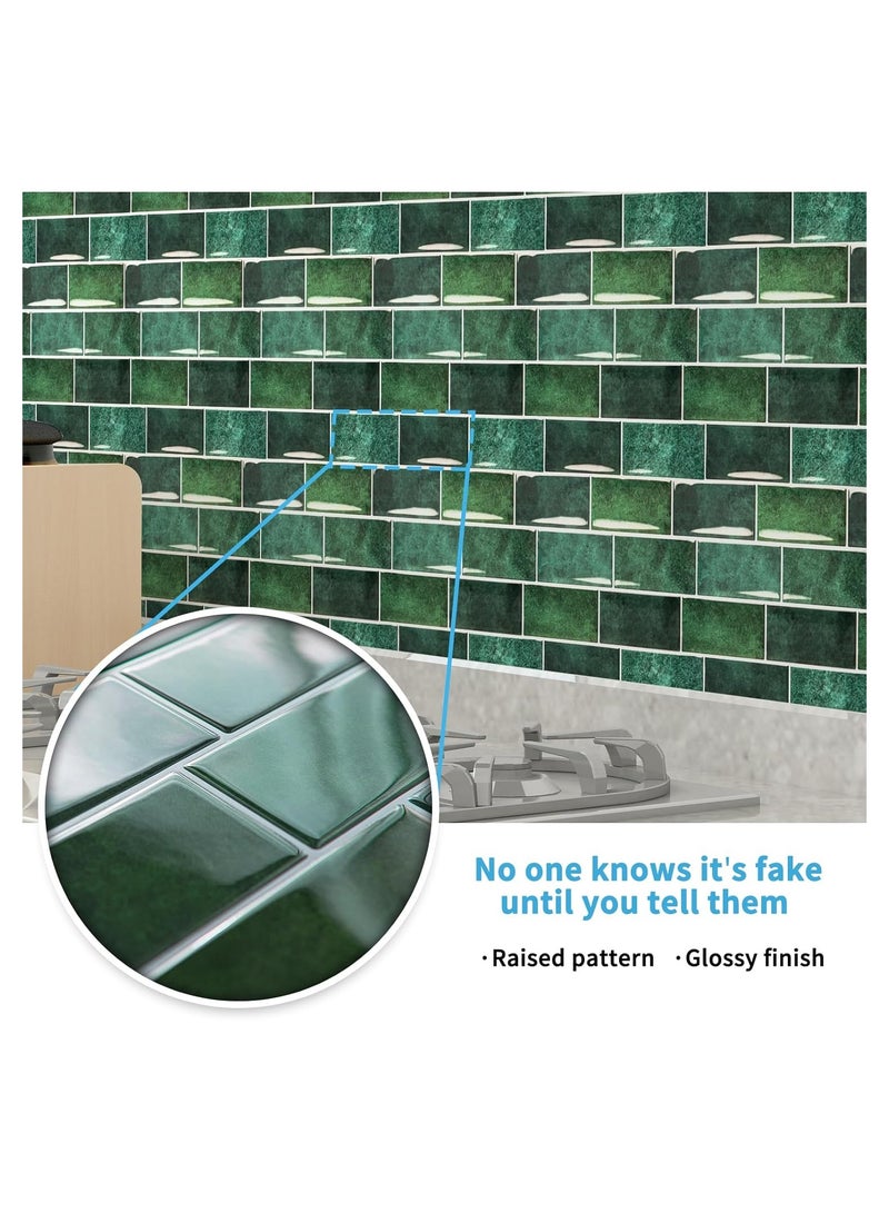 كيلا بلاط حائط ذاتي اللصق ثلاثي الأبعاد من الفينيل قابل للتقشير واللصق، عبوة من 12 قطعة، مقاس 12 × 8 بوصة، مناسب للحمام وغرفة الغسيل وموقد السيارة الترفيهية، لون أخضر داكن - Image 5