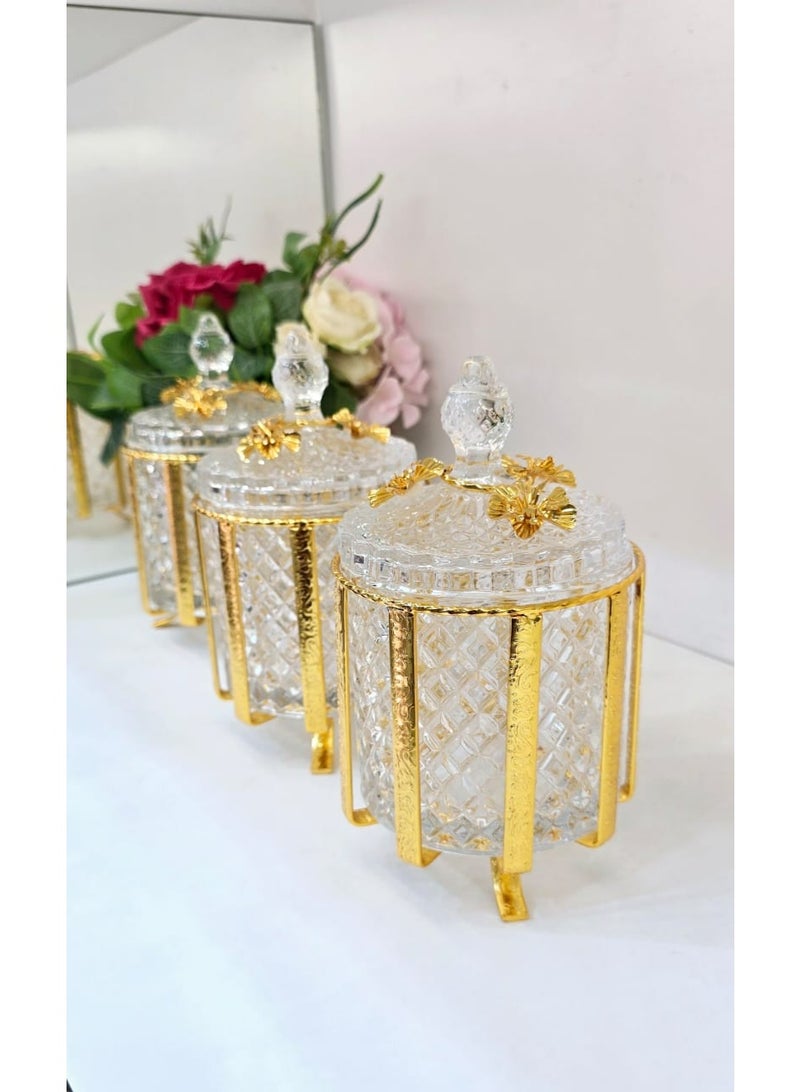 رادین كاندي باول شوكولاتة مكسرات زعفران جرة زجاجية مع حامل موزع حلوى مع مغرفة وغطاء من الفولاذ المقاوم للصدأ جرة بيني لملفات تعريف الارتباط البضائع الجافة الفواكه الجافة جيلي بينز - Image 2