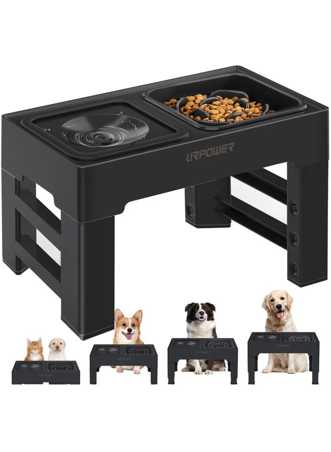 URPOWER 2-in-1 Elevated Slow Feeder Dog Bowls with No Spill Dog Water Bowl 4 Height Adjustable Raised Dog Bowl Non-Slip Dog Food and Water Bowls with Stand for Small Medium Large Dogs, Cats and Pets - Image 1