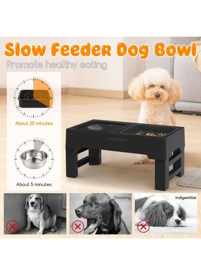 URPOWER 2-in-1 Elevated Slow Feeder Dog Bowls with No Spill Dog Water Bowl 4 Height Adjustable Raised Dog Bowl Non-Slip Dog Food and Water Bowls with Stand for Small Medium Large Dogs, Cats and Pets - Image 4