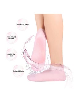 Beauenty 2 Pairs Silicone Socks Set, Gel Foot Skin Care Moisturizing Socks, Women Foot SPA Pedicure Socks, Protective Heel Anti-crack Socks, Waterproof Beach Socks for Remove Calluses Corns Dry or Cracked Foot Skin, Pink and White  - Image 3