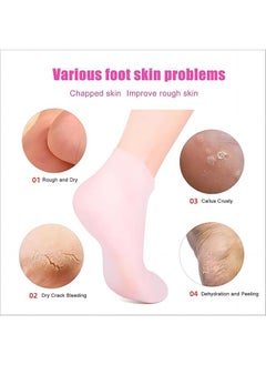 Beauenty 2 Pairs Silicone Socks Set, Gel Foot Skin Care Moisturizing Socks, Women Foot SPA Pedicure Socks, Protective Heel Anti-crack Socks, Waterproof Beach Socks for Remove Calluses Corns Dry or Cracked Foot Skin, Pink and White  - Image 4