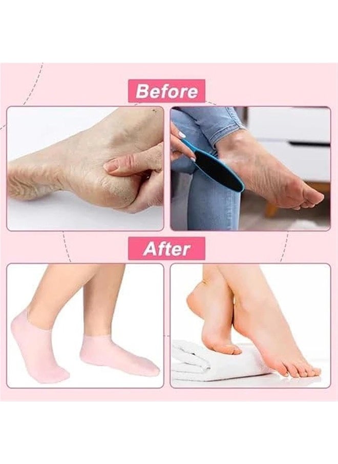Beauenty 2 Pairs Silicone Socks Set, Gel Foot Skin Care Moisturizing Socks, Women Foot SPA Pedicure Socks, Protective Heel Anti-crack Socks, Waterproof Beach Socks for Remove Calluses Corns Dry or Cracked Foot Skin, Pink and White  - Image 5