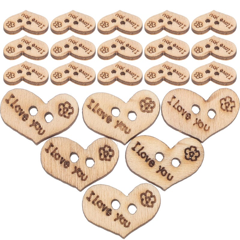 Heart Shape Wooden Buttons 100pcs DIY Craft Sewing Accessories For Clothing Decor - Image 2