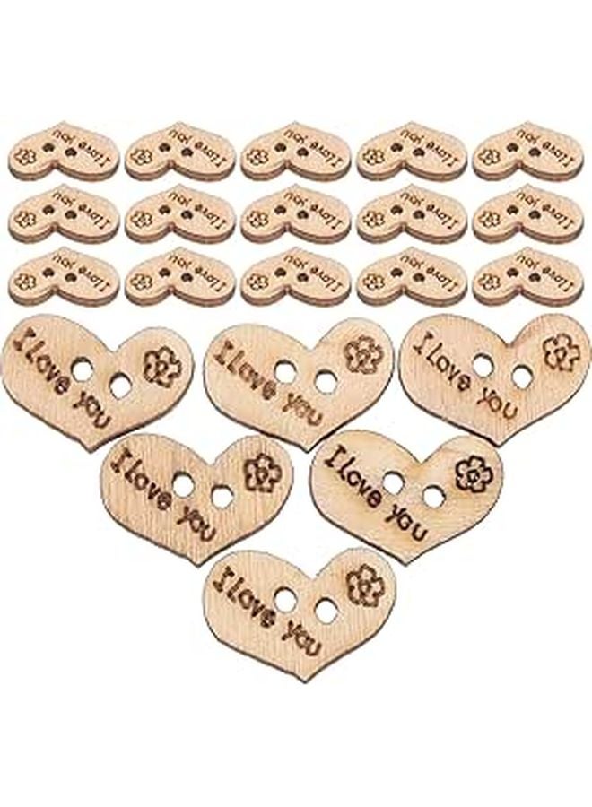 Heart Shape Wooden Buttons 100pcs DIY Craft Sewing Accessories For Clothing Decor - Image 1