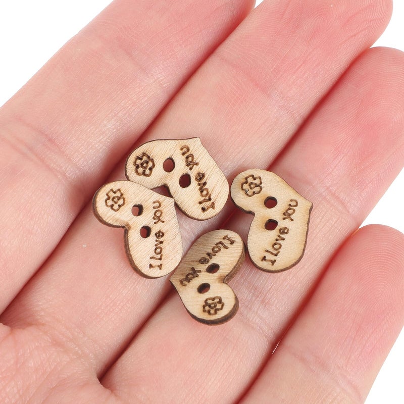 Heart Shape Wooden Buttons 100pcs DIY Craft Sewing Accessories For Clothing Decor - Image 4