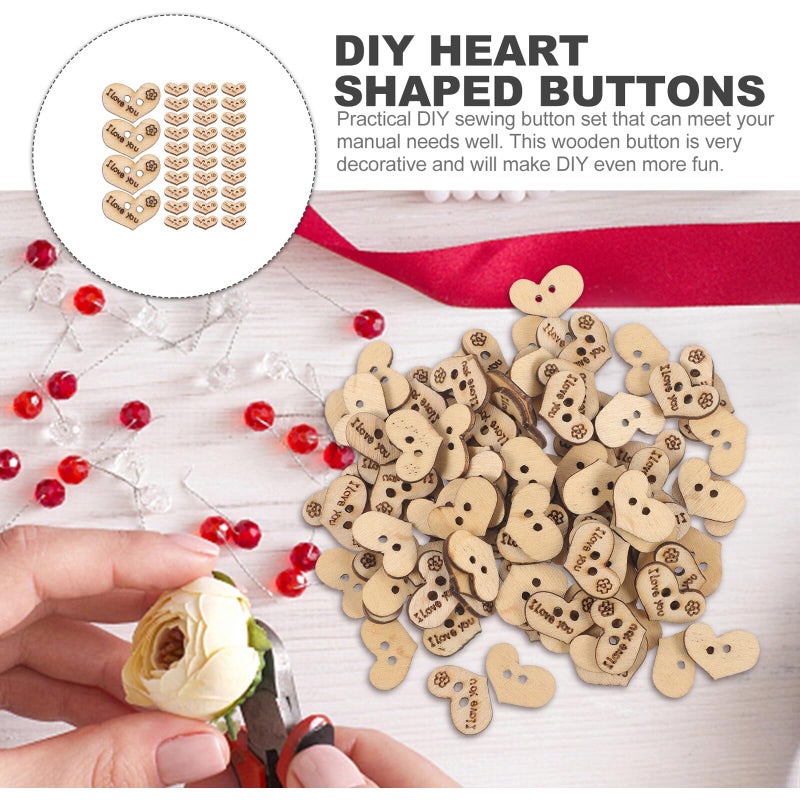 Heart Shape Wooden Buttons 100pcs DIY Craft Sewing Accessories For Clothing Decor - Image 5