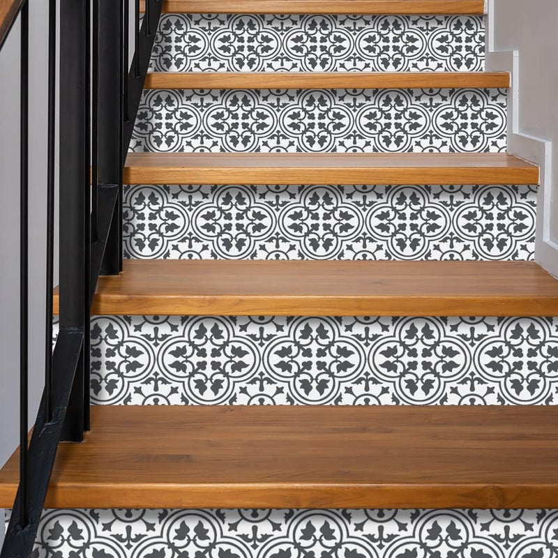 funlife 14 Strips Peel and Stick Stair Risers Stickers, Self Adhesive Vinyl Stair Stickers Decals, Staircase Murals Decor for Steps, 39.37"X7.09", Clover - Image 1