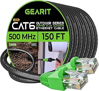 GearIT GearIT Cat6 Outdoor Ethernet Cable (150 Feet) CCA Copper Clad, Waterproof, Direct Burial, In-Ground, UV Jacket, POE,  - Image 1