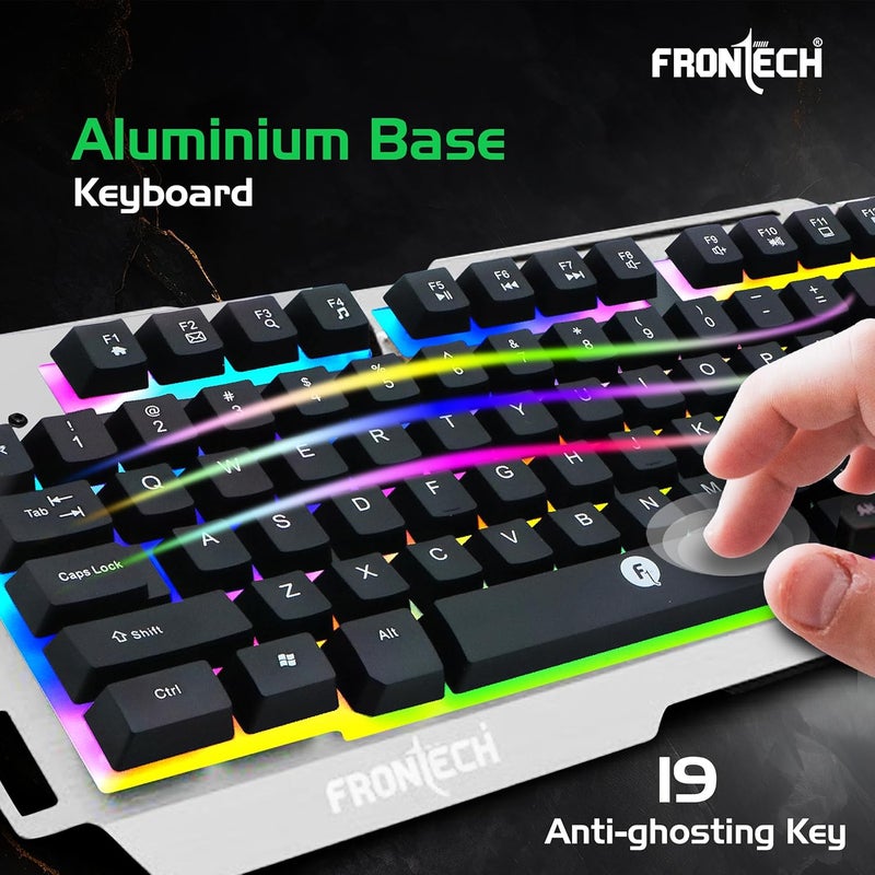 FRONTECH Metal Warrior Gaming Combo | Rainbow Backlit Aluminium Keyboard with 19 Anti-Ghosting Keys | 7200 DPI Adjustable Optical Mouse | Ergonomic Design | 1-Year Warranty (KB-0009B) - Image 4