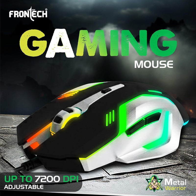 FRONTECH Metal Warrior Gaming Combo | Rainbow Backlit Aluminium Keyboard with 19 Anti-Ghosting Keys | 7200 DPI Adjustable Optical Mouse | Ergonomic Design | 1-Year Warranty (KB-0009B) - Image 5