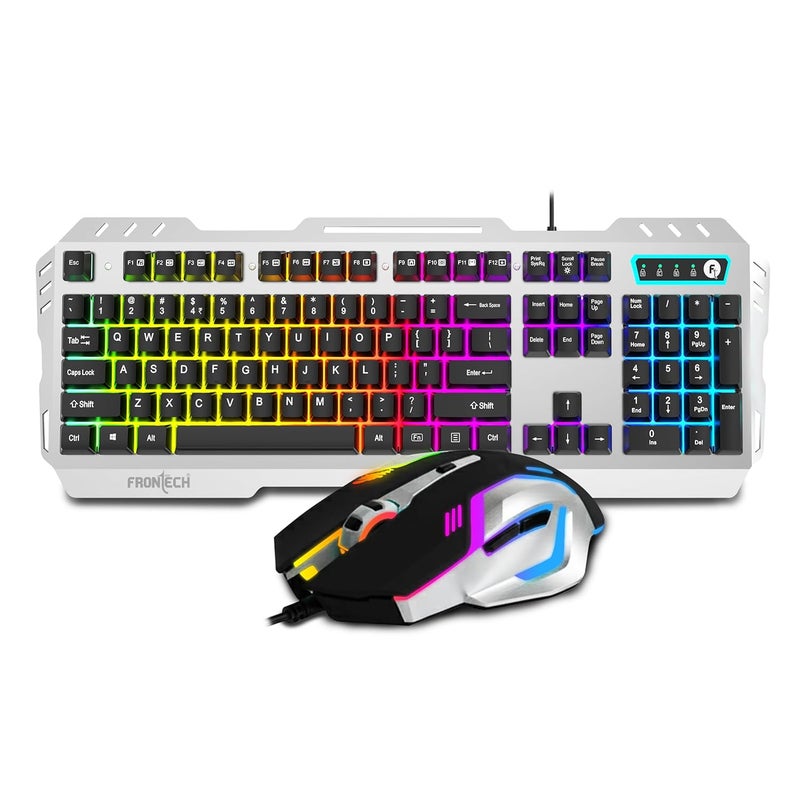 FRONTECH Metal Warrior Gaming Combo | Rainbow Backlit Aluminium Keyboard with 19 Anti-Ghosting Keys | 7200 DPI Adjustable Optical Mouse | Ergonomic Design | 1-Year Warranty (KB-0009B) - Image 1