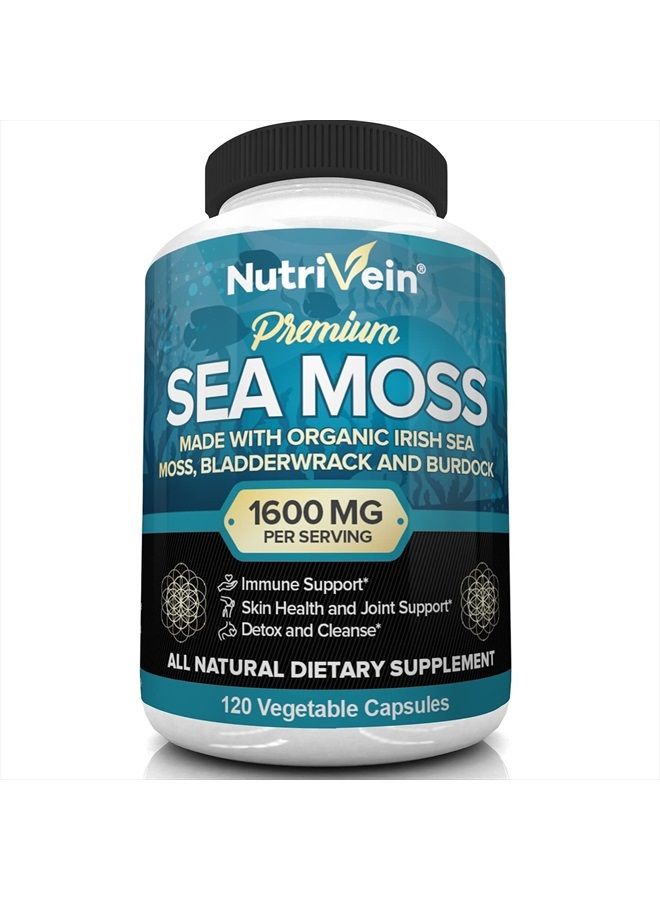 Nutrivein Organic Sea Moss 1600mg - Bladderwrack & Burdock - 120 Capsules - Image 2