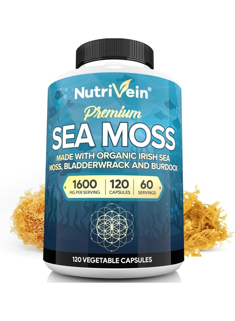 Nutrivein Organic Sea Moss 1600mg - Bladderwrack & Burdock - 120 Capsules - Image 1