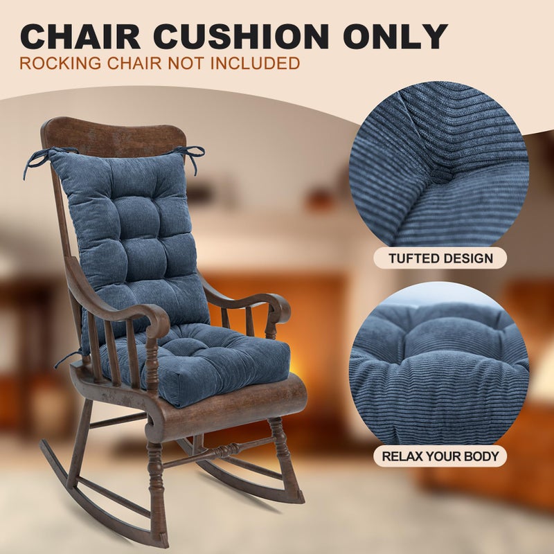 Lokex Rocking Chair Cushion Only,Tufted Non-Slip Comfortable Rocking Chair Cushions Indoor with Ties,Striped Rocking Chair Pads (Indigo blue-S2064-16, 21x17/17x17) - Image 2