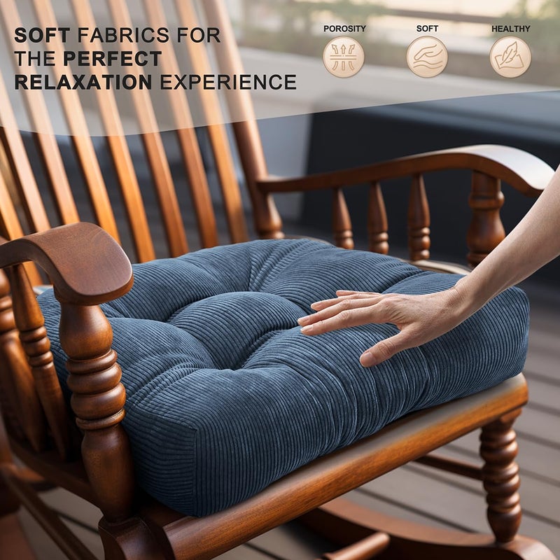 Lokex Rocking Chair Cushion Only,Tufted Non-Slip Comfortable Rocking Chair Cushions Indoor with Ties,Striped Rocking Chair Pads (Indigo blue-S2064-16, 21x17/17x17) - Image 4