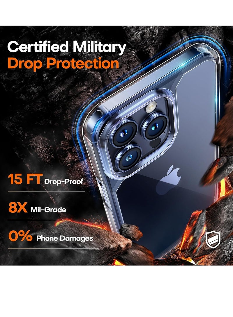 إلترازون iPhone 15 Pro Max Case, [5 in 1] 1X Clear Case [Not-Yellowing] with 2X Tempered Glass Screen Protector + 2X Camera Lens Protector, [Militarized Drop Defense] Slim Phone Case 6.7 inch, Clear - Image 3