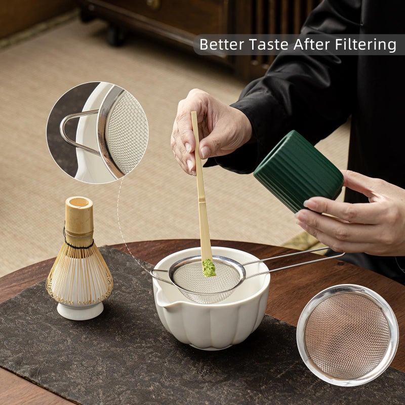 SFTXEY Matcha Whisk Set, Matcha Set Includes Ceramic Matcha Bowl, Bamboo Whisk, Scoop, Chasen Holder, Sifter, 5 Pcs Perfect Matcha Kit for Matcha Lover (Pearl White) - Image 2