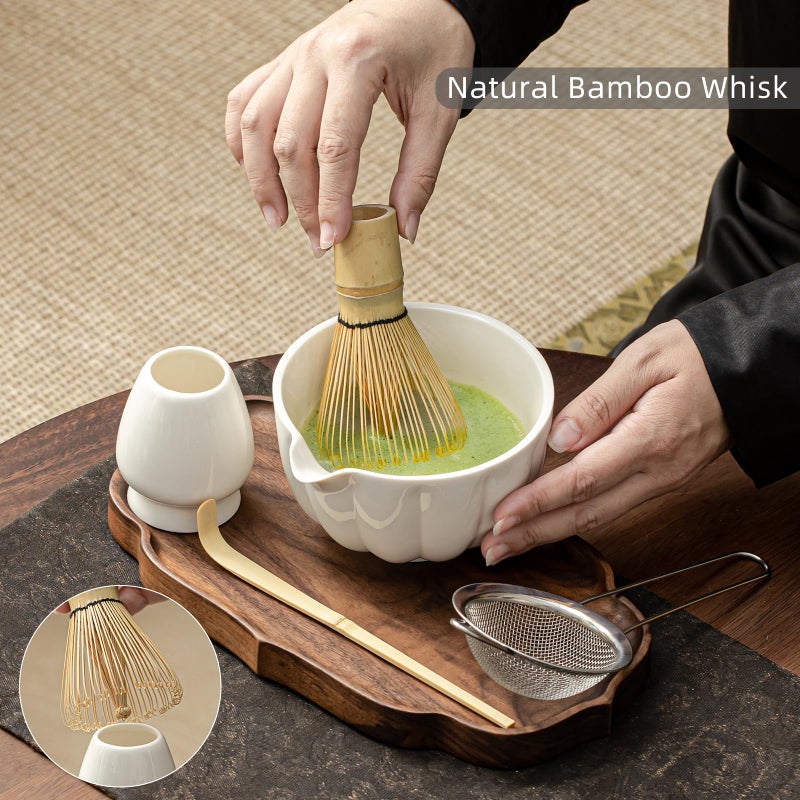 SFTXEY Matcha Whisk Set, Matcha Set Includes Ceramic Matcha Bowl, Bamboo Whisk, Scoop, Chasen Holder, Sifter, 5 Pcs Perfect Matcha Kit for Matcha Lover (Pearl White) - Image 3