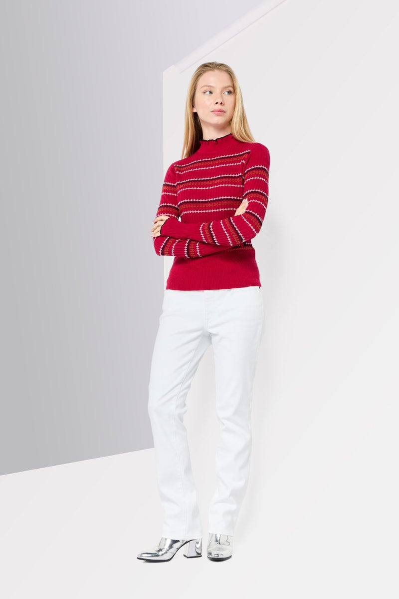 Scotch & Soda Women Mock Neck Long Sleeves Yarn Dye Sweater, Pink  - Image 2