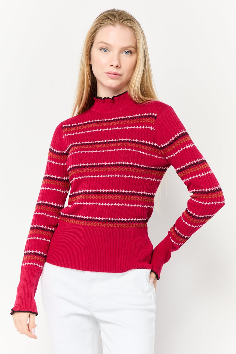 Scotch & Soda Women Mock Neck Long Sleeves Yarn Dye Sweater, Pink  - Image 1